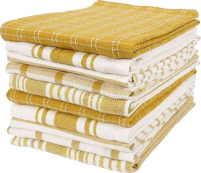 KAF Home Assorted Flat Kitchen Towels | 100% Cotton - 18 x 28 inches | Ultra Absorbent Soft Kitchen Tea Towels | Perfect for Cooking, Cleaning, and Drying Hands (Honey, 18 x 28-10 Pack)