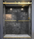 VITRA-200 56.5-59" W x 78" H Frameless Shower Door, Double Sliding with 3/8" Clear Tempered Glass (Satin Brass - Double Towel Bars)
