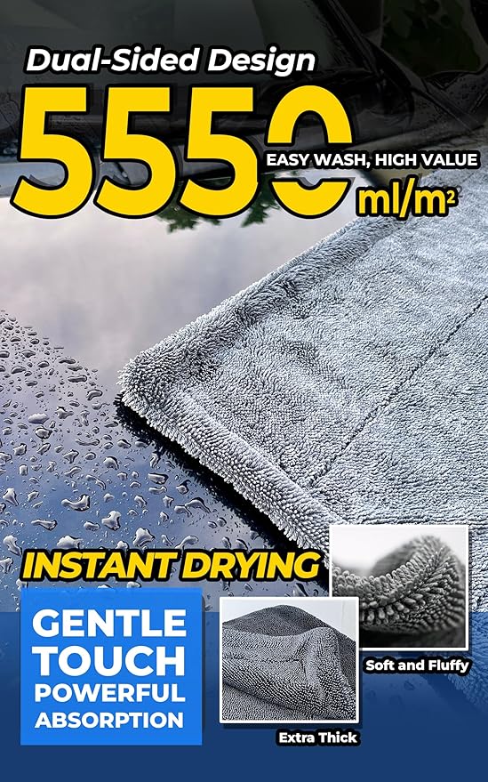 SHSCLY Dual-Sided Microfiber Car Drying Towel – Professional Control, Streak-Free Finish, No Dragging or Heavy Feel, Safe for Paint, Glass & Coatings (26.8" × 32.3")
