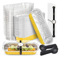 50 Pack Mini Cake Pans with Lids and Spoons Gold Rectangular Aluminum Foil Baking Pans Mini Cheesecake Containers(6.8oz)
