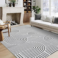 Washable Rug 8x10 Area Rugs for Living Room, Abstract Rug for Bedroom, Soft Rainbow Non Slip Rugs with Rubber Back, Low Pile Stain Resistant Boho Geometric Carpet for Dining Room, Blackwhite