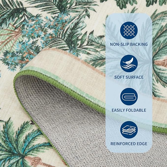 GarveeHome Jungle Animal Print Rug 4x6 Washable Area Rugs for Living Room, Forest Rug Non Slip Soft Low Pile Stain Resistance Throw Carpet for Bedroom Kids Playroom Nursery Beige
