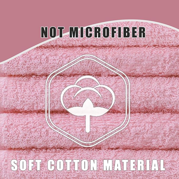 Textila Terry Wash Cloths – Pack of 10, Baby Pink, 12x12 Inches – Soft, Absorbent & Multipurpose Cotton Washcloths for Face, Hand, Bath, Kitchen, Spa, Gym & Hotel Use