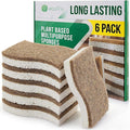 6 Pack Natural Kitchen Sponges, Compostable White Cellulose & Organic Coconut Scrubber Sponge for Washing Dishes, Kind Eco Friendly Non Toxic & Biodegradable Dishwashing Sponges