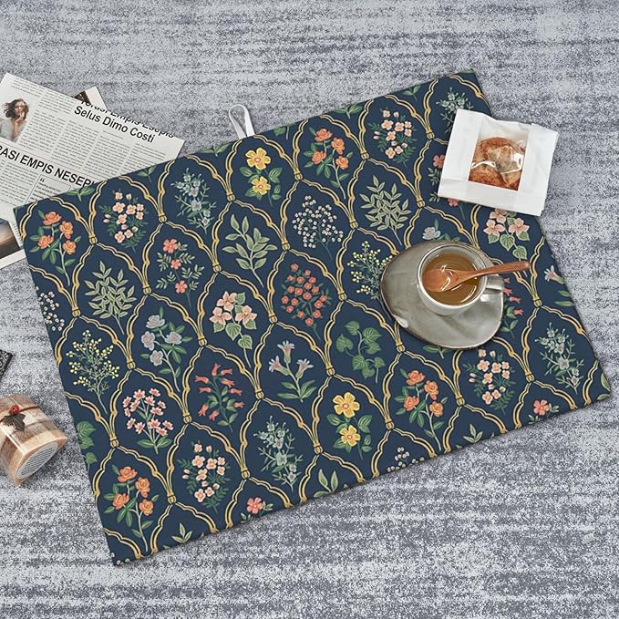 Vintage Flowers Dish Drying Mat 18x24 inches Microfiber Absorbent Fast Dry Mat for Kitchen Counter Coffee Bar Boho Floral Large Drying Mat Kitchen Decor Gifts (Vintage Flowers, 18x24 inches)