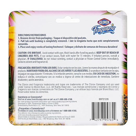 Clorox Fraganzia Small Rooms Air Freshener, Island Escape Scent - Peel & Place Air Freshener, No-Plug, Battery-Free for Closets, Laundry Room, Entry Way, Bathroom, Locker, 0.25 Fl Oz Each, 24 Count