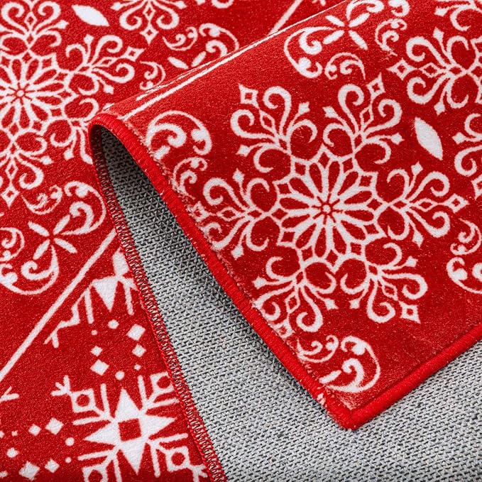 2x6 Runner Rug Red Christmas Hallway Carpet Xmas Holiday Decor Bedroom Carpet Snowflake Washable Non Slip Kitchen Mat Indoor Accent Rug Decorative Dining Room Laundry Room Living Room