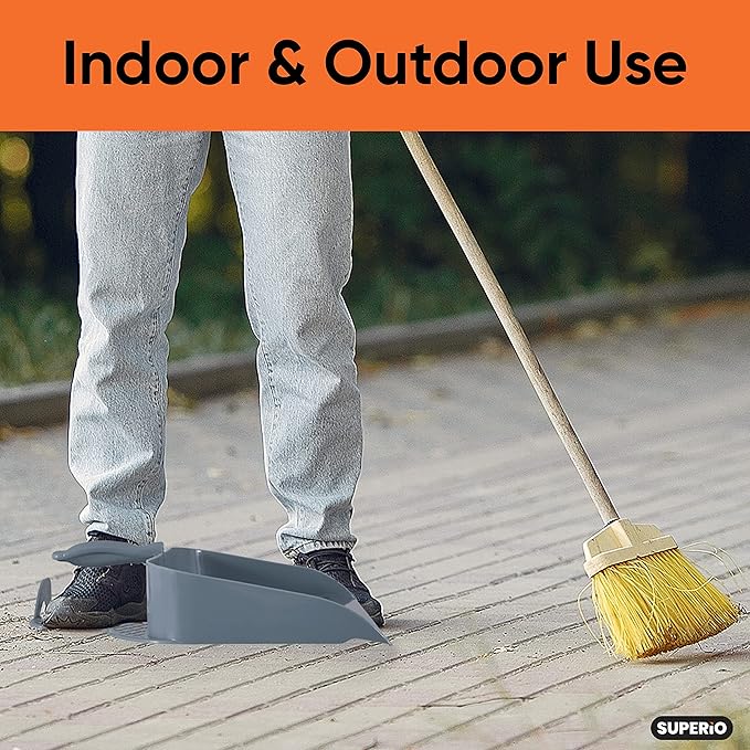 Superio Heavy Duty Plastic Step-on Dustpan with Comfort Grip Handle Grey, Durable, Lightweight Multi Surface Dust Pan Easy Broom Sweeping, 10-inch Wide, 1-Pack