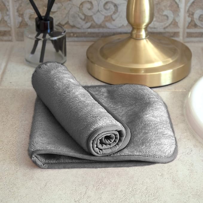 Eurow Reusable Makeup Remover Cloths, Soft Microfiber Face Towels for All Skin Types, Chemical-Free, Protective, Machine Washable, Gentle & Effective Facial Cleansing, 8"x16", Gray, 2-Pack