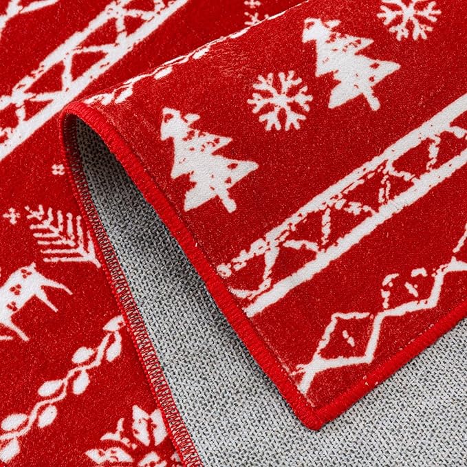 Christmas Area Rug 5x7 Red Kitchen Washable Carpet Xmas Snowflake Holiday Decor Indoor Throw Rug Living Room Soft Low Pile Carpet Non Slip Bedroom Dining Room Office Nursery Bathroom