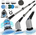 YKYI Electric Spin Scrubber-Cordless Power Scrubber with 8 Brush Heads, 3 Speeds & Adjustable Long Handle, IPX7 Waterproof Shower Cleaning Brush for Bathroom Tile, Bathtub, Grout, Kitchen(Off Grey)