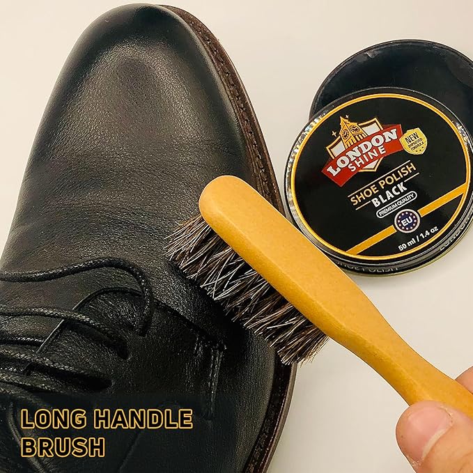 Horsehair Shoe Brush Kit 4 Piece – Premium Horsehair Shoe Brush Set for Leather Shoes & Boots, Shine Brush, Dauber Applicator, Suede Cleaner & Microfiber Cloth.