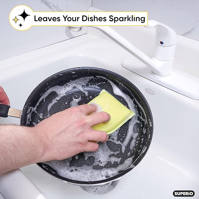 Microfiber Non-Scratch Dish & Kitchen Scrubber Heavy-Duty Household Cleaning Sponges, Multi-Purpose Cleaning Supplies for Dishes and Kitchens Pack of 9