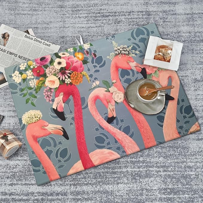 Flamingo Flowers Dish Drying Mat 18x24 Inch, Microfiber Absorbent Fast Dry Mat Large Dish Mat Drying Kitchen Mat, Kitchen Drying Pad for Kitchen Counter Coffee Bar Decor Gifts