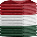 Waffle Dishcloths, 12x12 Inch, Soft, Absorbent, Cotton, Reusable, Quick Drying, Machine Washable, Ideal for Drying Dishes, Cleaning, Multipurpose Use, 12 Pack, Olive Green, White, Red