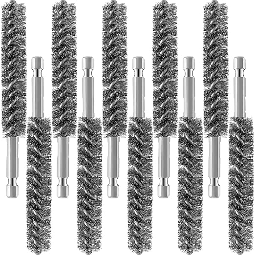Geiserailie Bore Brush Bristles Wire Brush for Power Drill Cleaning Wire with Hex Shank Handle for Power Drill Cleaning(10 Pieces,Stainless Steel)