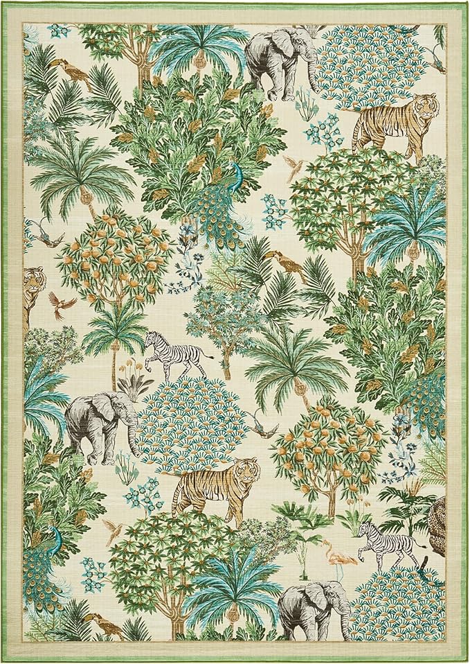 GarveeHome Jungle Rug 2x3 Animal Print Rugs Non Slip Washable Front Door Rug for Entryway, Indoor Kitchen Rugs Low-Pile Small Door Mat Forest Carpet for Bedroom Home Décor, Beige