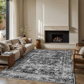 Area Rugs 6x9, Washable Rugs for Living Room, Bedroom, Black Rug, Vintage Boho Indoor Soft Carpet for Dining Room, Low Pile Rugs for Office, Farmhouse