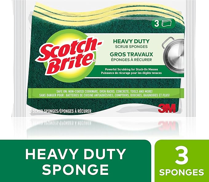 Scotch-Brite MMMHD3 Heavy Duty Scrub Sponge, Yellow & Green, 3 Per Pack