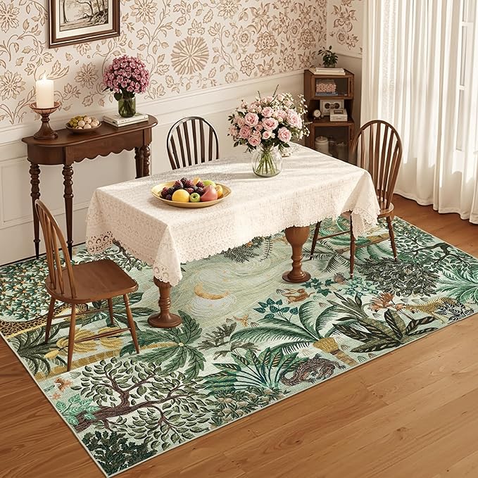 GarveeHome Area Rugs 8x10 for Living Room, Jungle Animal Large Washable Rug Soft Non Slip Backing Floor Mat Carpet Indoor Thin Green Accent Rug for Bedroom Dining Room Playroom Nursery Home Decor