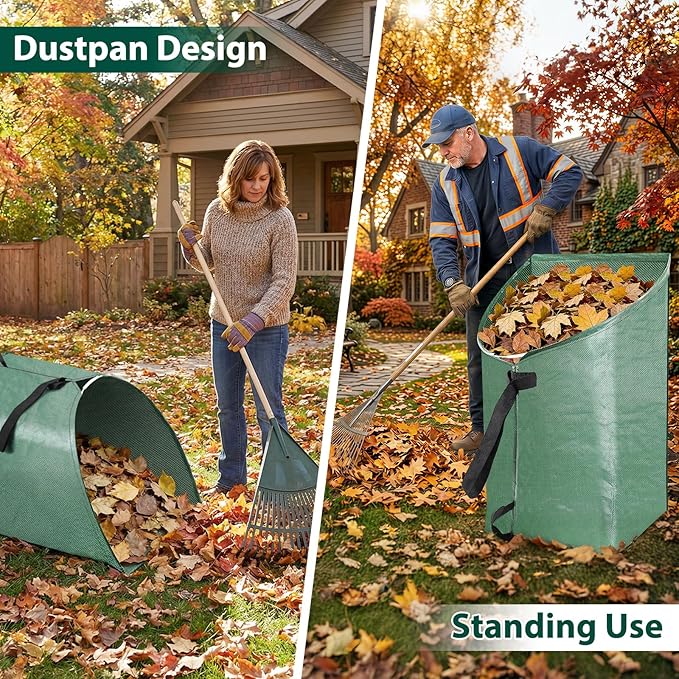 60 Gallon Large Leaf Collector, Dustpan-Style Lawn and Leaf Bags, Collapsible Yard Waste Bags Easy Storage & Transport, Reusable Leaf Pick Up Garden Bag for Leaves Grass Debris Lawn Trash