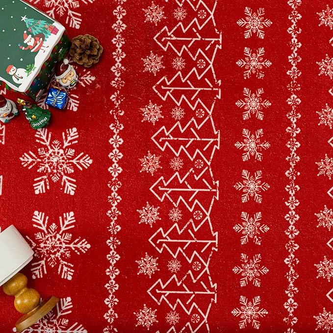 Christmas Area Rug 4x6 Red Washable Office Carpet Xmas Snowflake Holiday Decor Doormat Entryway Non Slip Soft Low Pile Indoor Throw Rug Kitchen Living Room Bedroom Entrance Dining Room