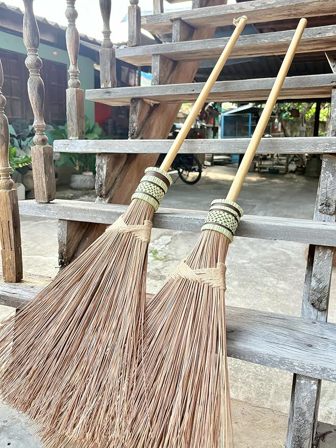 Garden Broom - Coconut Broom 55 Inch, Heavy Duty Sweeping Patio, House, Garage and Other Outdoor Spaces, Natural Coconut Leaf