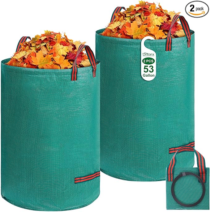 53 Gallons Reusable Yard Waste Bags, 2 Packs Lawn and Leaf Bags With Reinforced Handles, Collapsible Garden bag For Leaves,Grass,Storm Debris,Construction Waste, Standable&Foldable