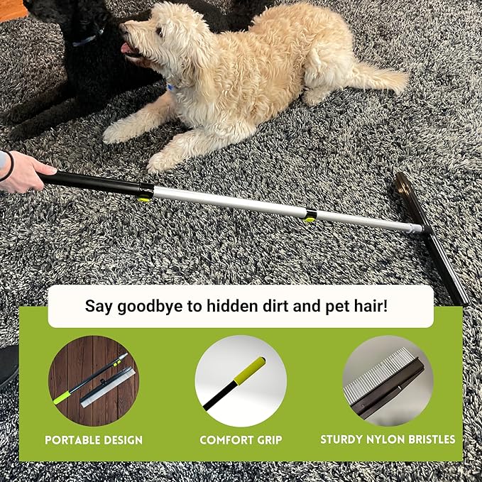 Room Groom Carpet Rake Groomer with Telescoping 54" Adjustable Handle & Portable Lint Remover Brush Tool, Carpet Brush Ideal for Pet Hair, Refreshing Carpets, Rugs, and Artificial Turf