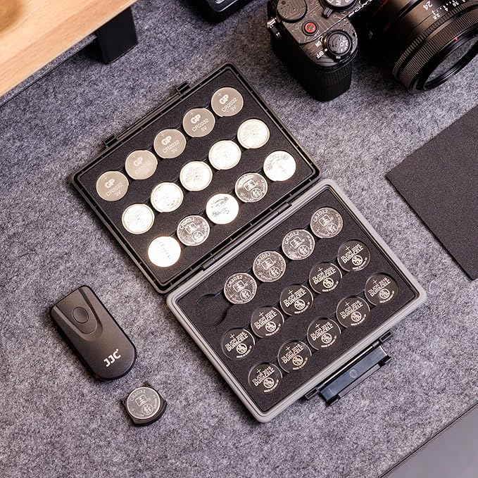 JJC CR2032 Battery Case Holder Storage, Water-Resistant Anti-Shock, Anti-Dust, Coin Cell Battery Case for 30x CR2032/CR2025/CR2045/CR2016, Button Round Batteries Holder