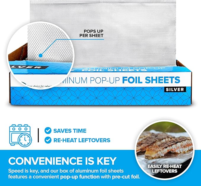 500 Count Pre-Cut Deli Aluminum Foil Sheets, 12” Heavy Duty Pop Up Sheets for Restaurant, Disposable Foil Sheets for Food, Tin Sheets for Burrito, Hot Dog or Sandwich, Stock Your Home
