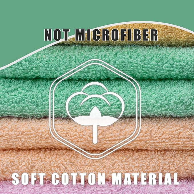 Terry Washcloths – 12x12 Inches – Pack of 10 – Multicolor – Highly Absorbent, Soft Feel and Multipurpose Cotton Wash Cloths for Everyday Use