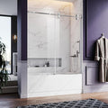 56-60 Inch x 66 Inch Sliding Frameless Bathtub Door, 3/8" Tempered Glass with Easy-Cleaning Coating, Stainless Steel Rollers & SGCC-Certified Stability, Bright Chrome