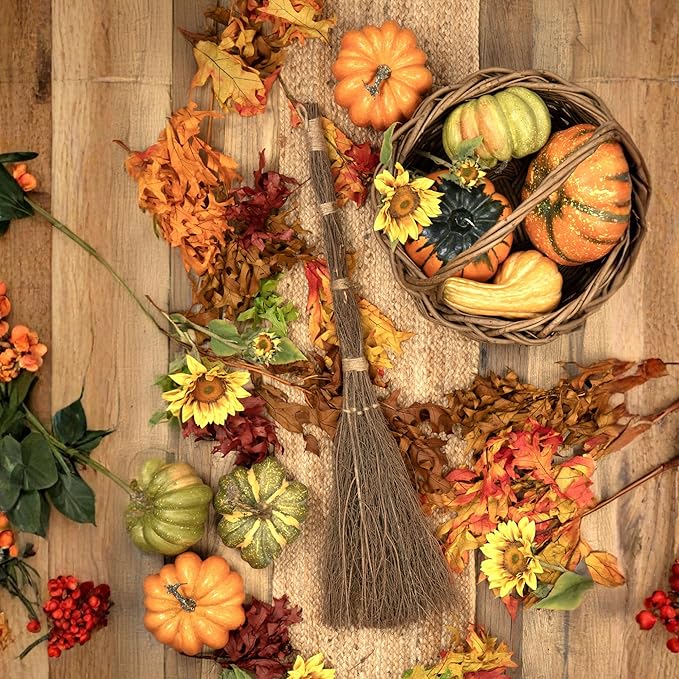 Highly Scented Cinnamon Broom - 36 inch Heather Broom Stick with Rope Loop for Easy Hanging - Traditional and Rustic Kitchen Decor, Witchy Home Decor for Halloween and Holiday Decorations
