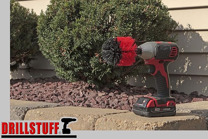 Outdoor Cleaning Brush - Red Nylon Bristle - Patio, Deck, Concrete, Siding, Statues, Equipment, Garden, Lawn Decorations, Headstones