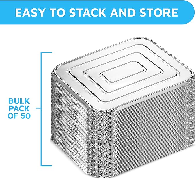 MontoPack Half-Size Aluminium Foil Lids | [50 Pack] | Perfect Fit for 9x13 Roasting Pans | Premium Quality for Baking & Catering | Disposable Food Prep Containers Lids
