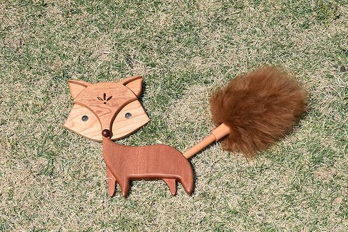 Cute Little Fox for Home Office Decor Small Wooden Feather Duster Lambswool Dusters for Cleaning with Decoration Unique House Warming Gifts New Home (Wall Mounted)
