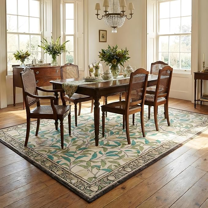 GarveeHome Boho Leaf Area Rugs 9x12 Living Room, Large Rugs for Living Room with Soft Low Pile, 9x12 Botanical Bird Washable Rug with Non-Slip Backing for Bedroom Dining Room Beige Carpet