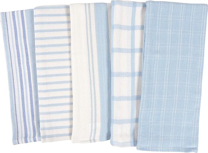 KAF Home Assorted Flat Kitchen Towels | 100% Cotton - 18 x 28 inches | Ultra Absorbent Soft Kitchen Tea Towels | Perfect for Cooking, Cleaning, and Drying Hands (Sky, 18 x 28-10 Pack)