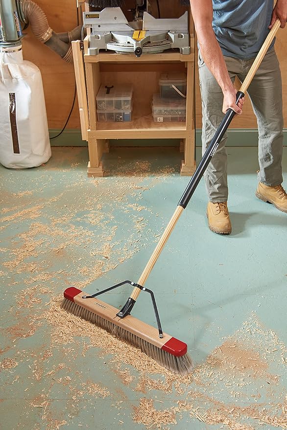 Harper 24 Inch Indoor Push Broom, Premium Heavy Duty Smooth-Surface Floor Cleaning with Flagged Bristles, Home and Garage Sweeping, Gray
