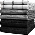 Premium Kitchen Towels (20”x 28”, 6 Pack) | Large Cotton Dish Towels | Flat & Terry Highly Absorbent Kitchen Linen Set with Hanging Loop | Black Check