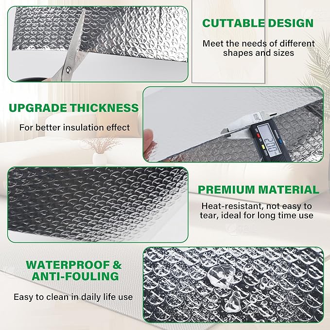 winemana Window Insulation Roll, 59IN x 8FT Reflective Heat Shield Bubble Film, Double-Sided Aluminum Foil Insulation, Weatherproof Garage Door Cover for Windows, RV, Basement, Winter & Summer