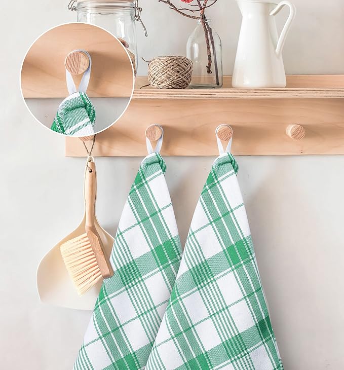 Utopia Towels Green & White Dish Towels [12 Pack - 15 x 25 Inches] 100% Ring Spun Cotton Highly Absorbent & Reusable Cleaning Bar, Tea, Kitchen and Dishcloths Set - 200 GSM