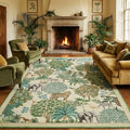 GarveeHome Jungle 8x10 Area Rug Washable Rugs for Living Room, Forest Rug Non Slip Low Pile Soft Indoor Stain Resistance Animal Print Carpet for Bedroom Dining Room Playroom Nursery, Beige