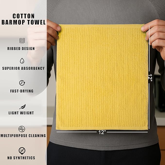 Textila Bar Mop Towels 12x12 Inch – Lemon Yellow – Pack of 10 - Cotton Dish Cloths & Cleaning Towels for Kitchen, Bar, Restaurant, Household Use – Absorbent, Durable, Reusable