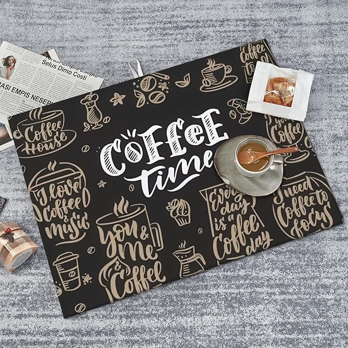 Coffee Time Dish Drying Mat 18x24 Inch, Microfiber Absorbent Fast Dry Mat Large Dish Mat Drying Kitchen Mat, Kitchen Drying Pad for Kitchen Counter Coffee Bar Decor Gifts