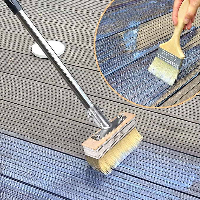 7" Deck Stain Brush Applicator, INCIKITI Wood Stain Brush with 60" Long Handle, Stain Brushes for Wood, Oils, Decking Paints, Decking Stains, Deck Coatings, Fence Wall Furniture Paints