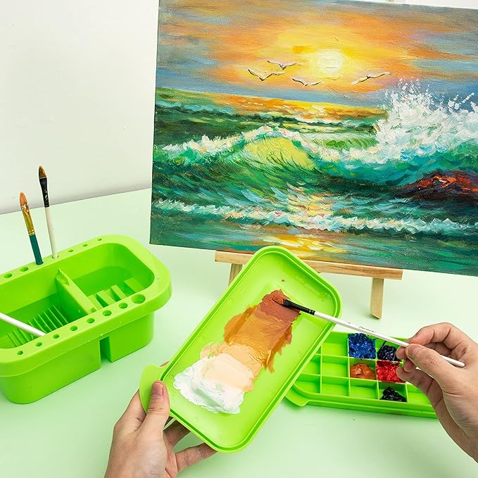 MyLifeUNIT Paint Brush Cleaner, Paint Brush Holder and Organizers with Palette for Acrylic, Watercolor, and Water-Based Paints (Lawn Green)