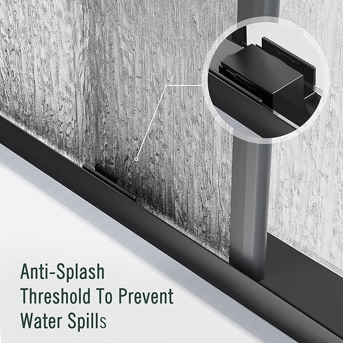 Bathtub Sliding Door 60" W x 56" H, Tub Shower Door, Frameless Bypass Double Sliding Door Tempered Rain Glass with Explosion-Proof Film Stainless Steel Black