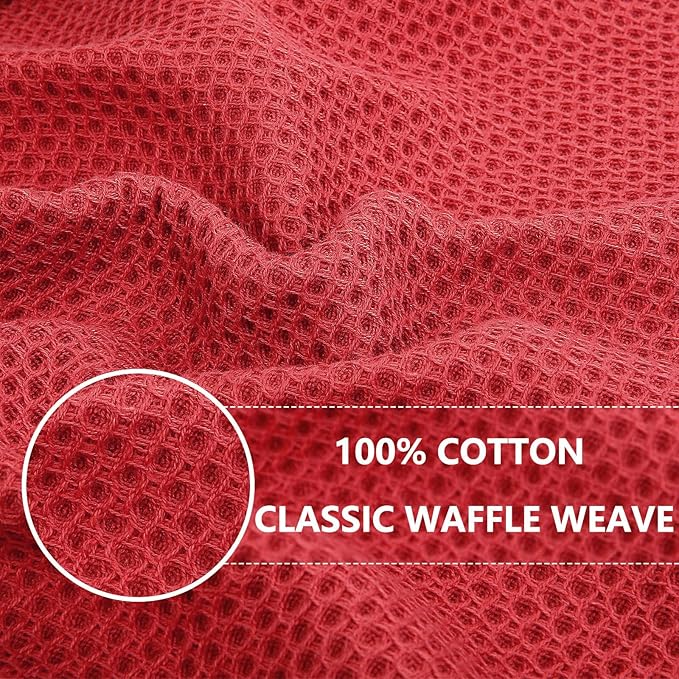 Homaxy 100% Cotton Waffle Weave Kitchen Towels, 3-Pack Ultra Soft Absorbent Dish Towels, Quick Drying Cleaning Towels, 13 x 28 Inches, Brick Red